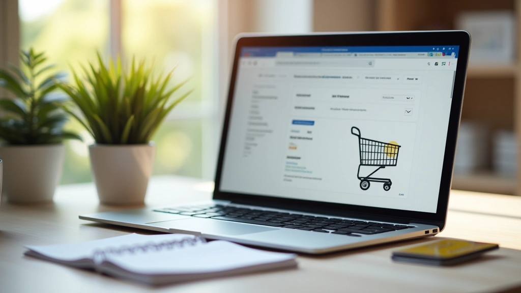 Ordinateur portable ouvert avec un panier d'achat et des codes de réduction affichés à l'écran