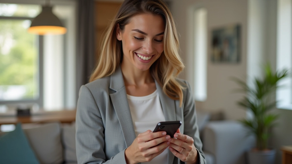 Femme consultant son téléphone avec des notifications de ventes privées et réductions